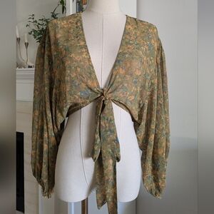 Free People Floral Tie-Front Blouse